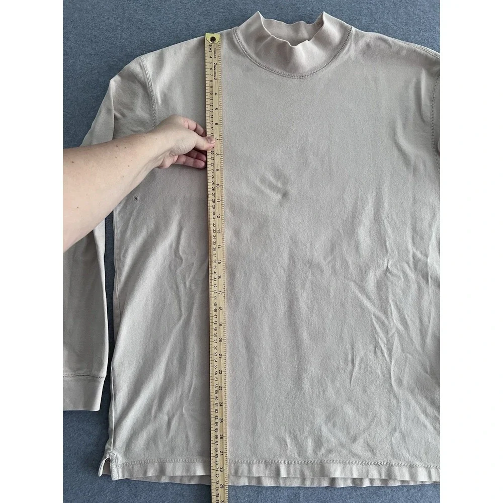 Eddie Bauer Mock Neck 100% Cotton L Long Sleeve Mens Shirt Beige Tan Putty Zip